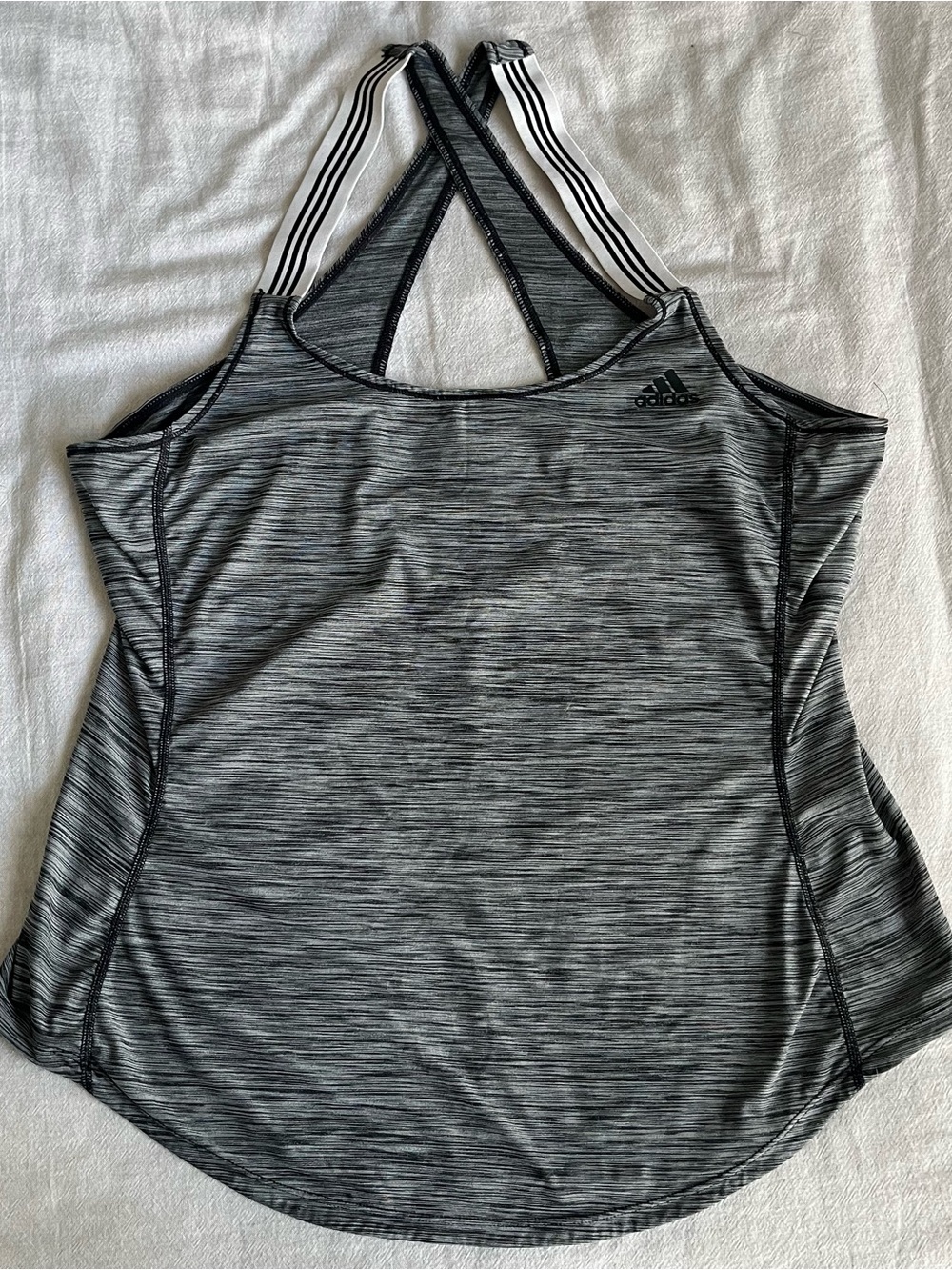 adidas Gray Marled Crossback Training Tank with Striped Straps